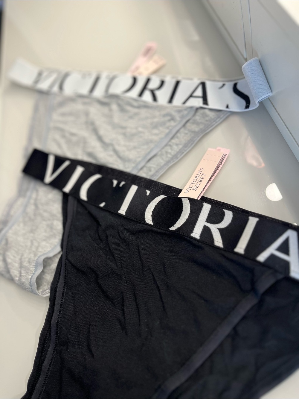 NWT Victoria's Secret Black Gray Logo Waistband Brazilian 2 pc large 90s cotton - Picture 4 of 7